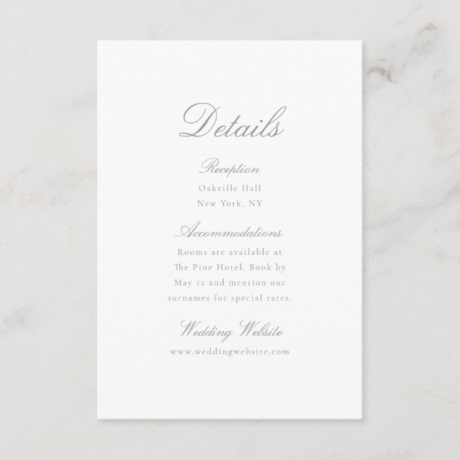 Elegant Calligraphy Wedding Details Card Begleitkarte (Vorderseite)