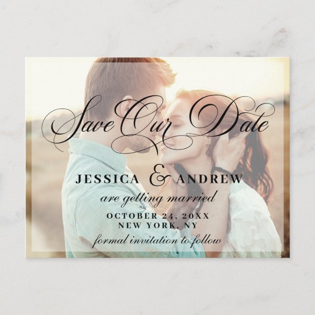 Elegant Calligraphy Wedding Save the Date 2 PHOTO Ankündigungspostkarte (Vorderseite)