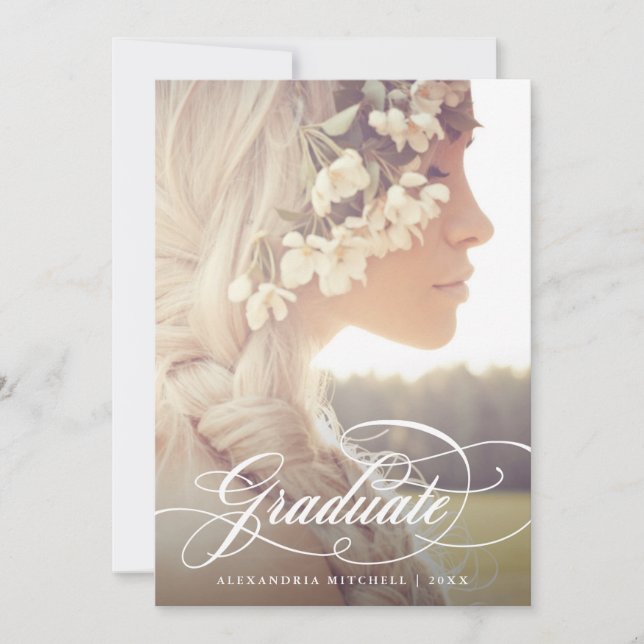 Elegant Calligraphy | Zweite Foto-Graduierungspart Einladung (Vorderseite)