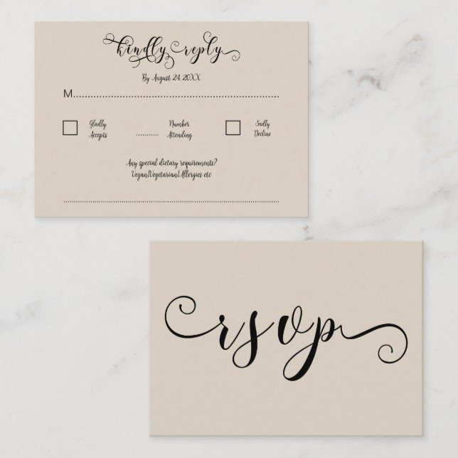Elegant Calligrapy Script Traditionelle Hochzeit R Begleitkarte (Vorne/Hinten)