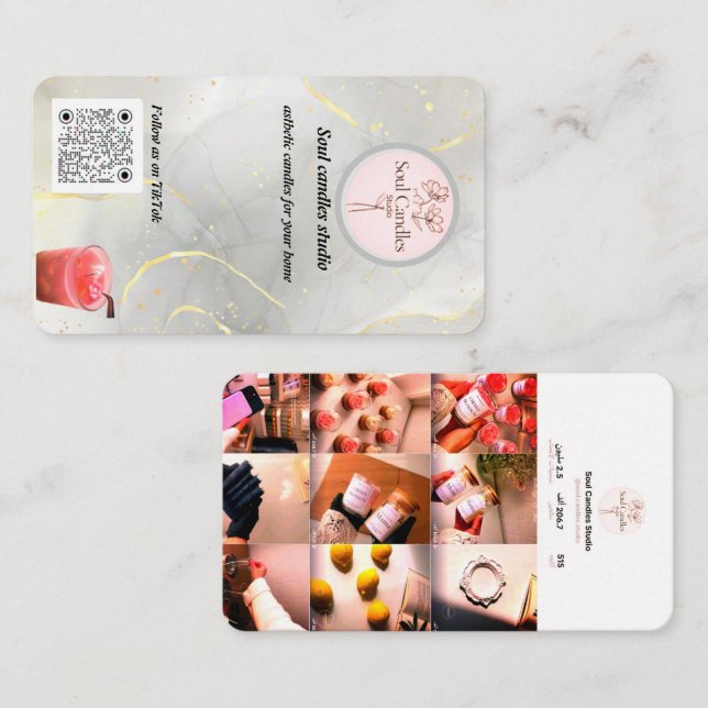 Elegant Candle Business Card | Soul Candles Studio Telefonnummerkarte (Vorne/Hinten)