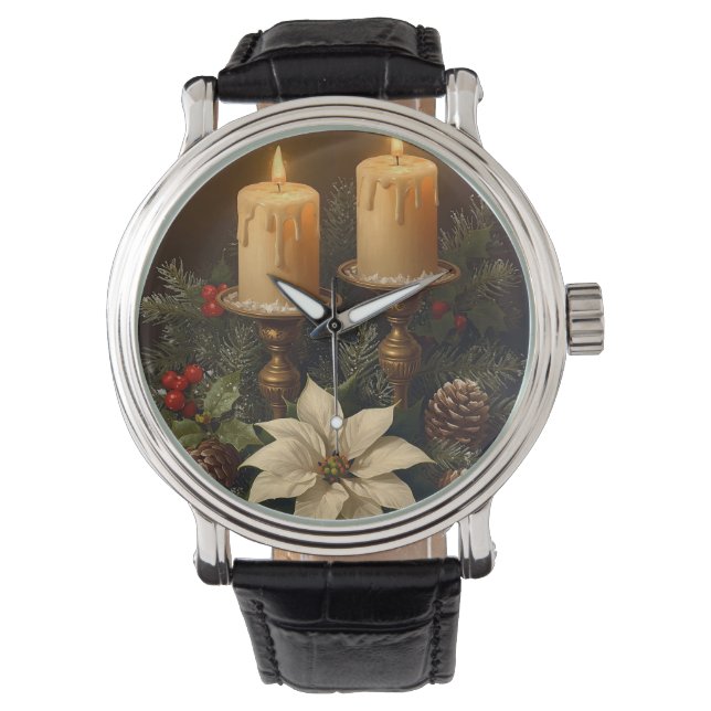 Elegant candle Christmas festive warm winter Armbanduhr (Vorderseite)