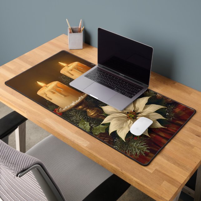 Elegant candle Christmas holly pine warm festive  Schreibtischunterlage (Büro 2)