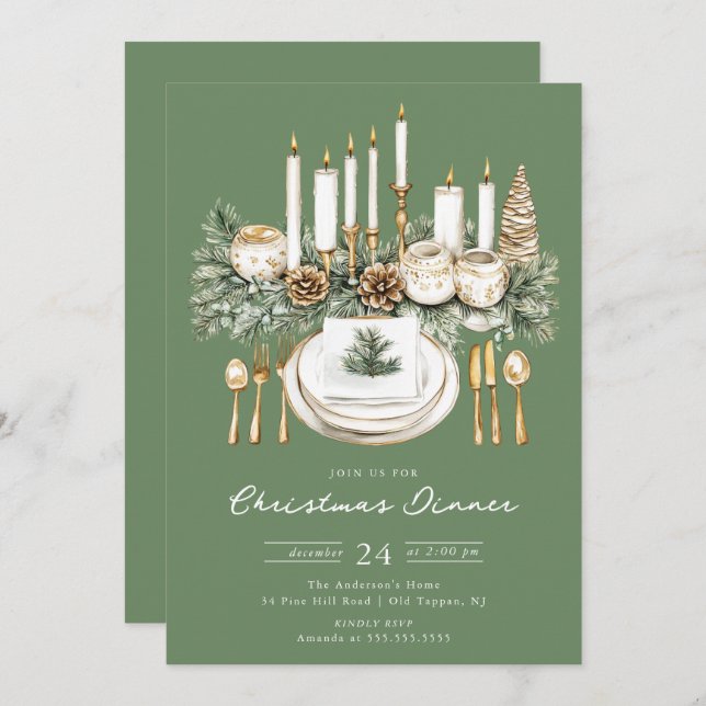 Elegant Candlelight Christmas Dinner Invite Einladung (Vorne/Hinten)