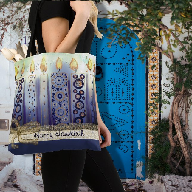 Elegant Candles Happy Hanukkah (Elegant Candles Happy Hanukkah Tote Bag)