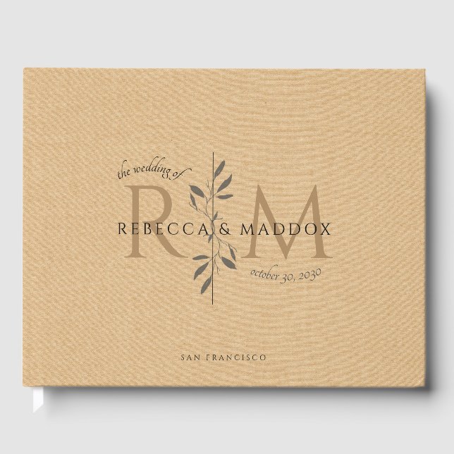 Elegant Caramel Botanical Monogram Wedding Gästebuch (Vorderseite)
