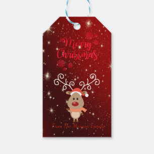 Elegant, Cartoon Rentier, Rot, Glitzern Geschenkanhänger