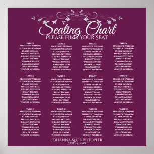Elegant Cassis 12 Table Wedding Seating Chart Poster
