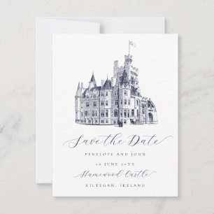 Elegant Castle Illustration Script Wedding Save The Date
