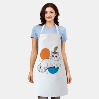 Elegant Cat with Peacock Feather Headdress Schürze