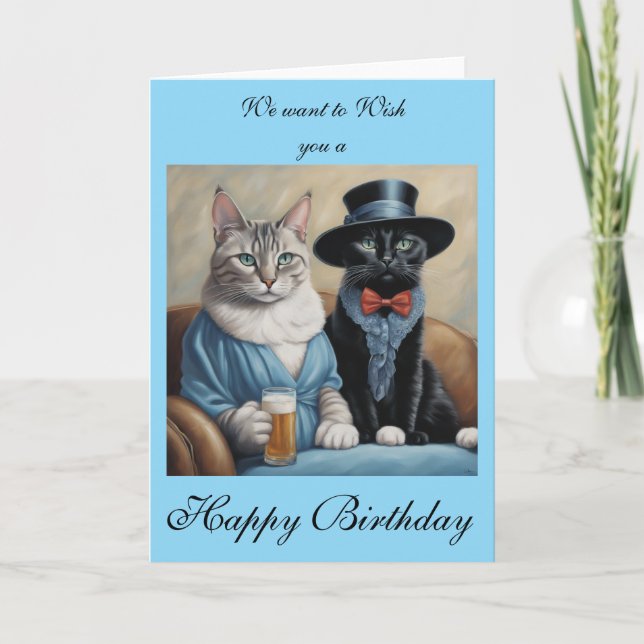 Elegant Cats having drinks sends Birthday wishes Karte (Vorderseite)