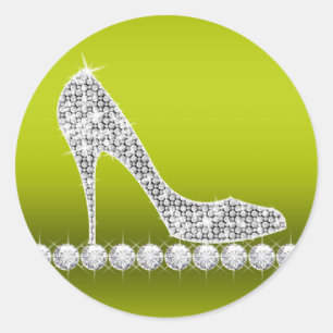 Elegant Celery Green Diamond High Heel Shoe Runder Aufkleber