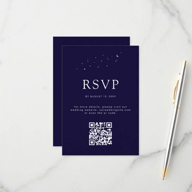 Elegant Celestial Blue QR Code Moderne Hochzeit RSVP Karte (Vorderseite/Rückseite Beispiel)