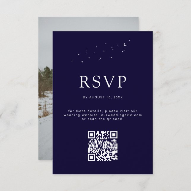 Elegant Celestial Blue QR Code Wedding Foto RSVP Karte (Vorne/Hinten)