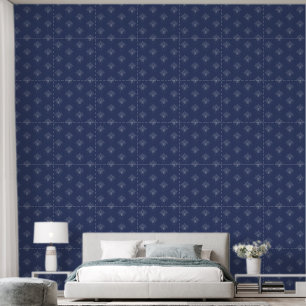 Elegant Celestial Boho Floral Lotus Dark Blue Tapete