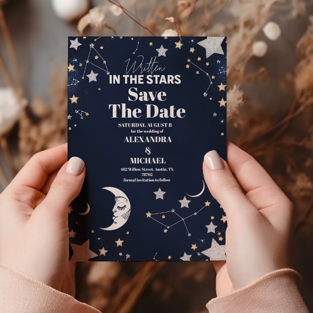 Elegant Celestial Crescent Moon Wedding Save The Date (Von Creator hochgeladen)