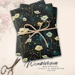 Elegant Celestial Floral Midnight Blue & Gold Geschenkpapier Set