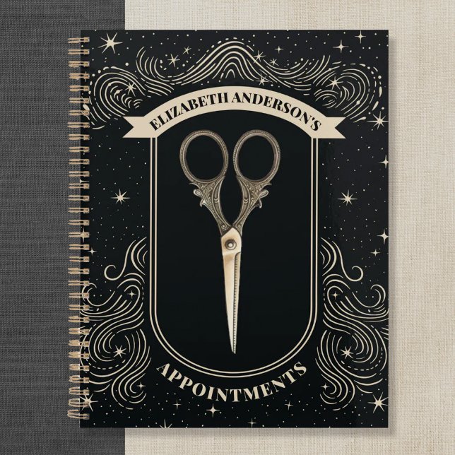 Elegant Celestial Hair Stylist Ernennung Binder Planer (A vintage celestial hair stylist appointment book/notebook. Personalize it with your name)