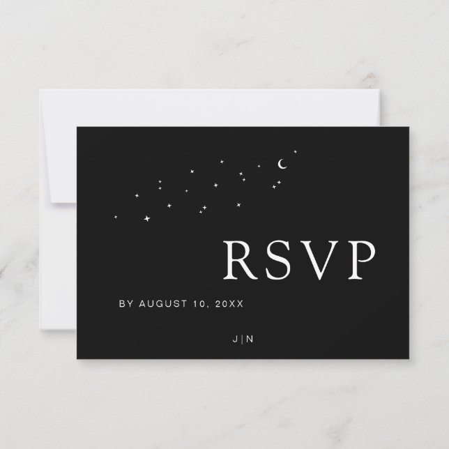 Elegant Celestial Moon & Stars Black Wedding RSVP Karte (Rückseite)