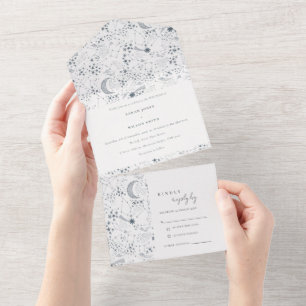 Elegant Celestial Navy Starry Night Moon Wedding All In One Einladung