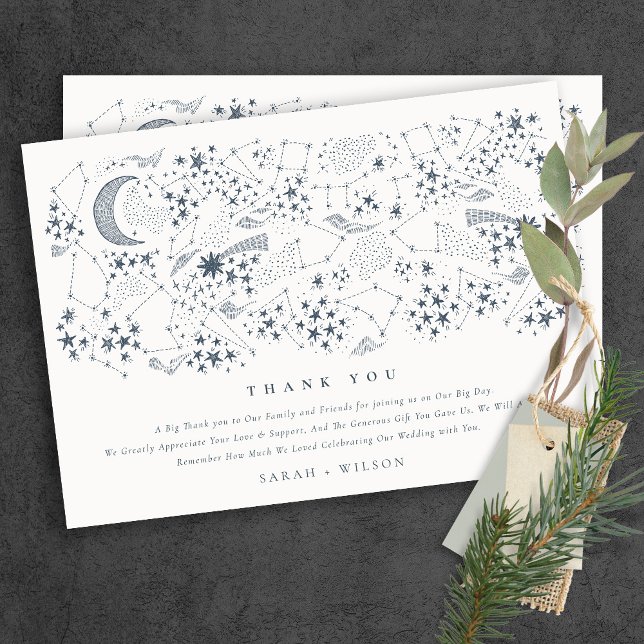Elegant Celestial Navy Starry Night Moon Wedding Dankeskarte (Von Creator hochgeladen)