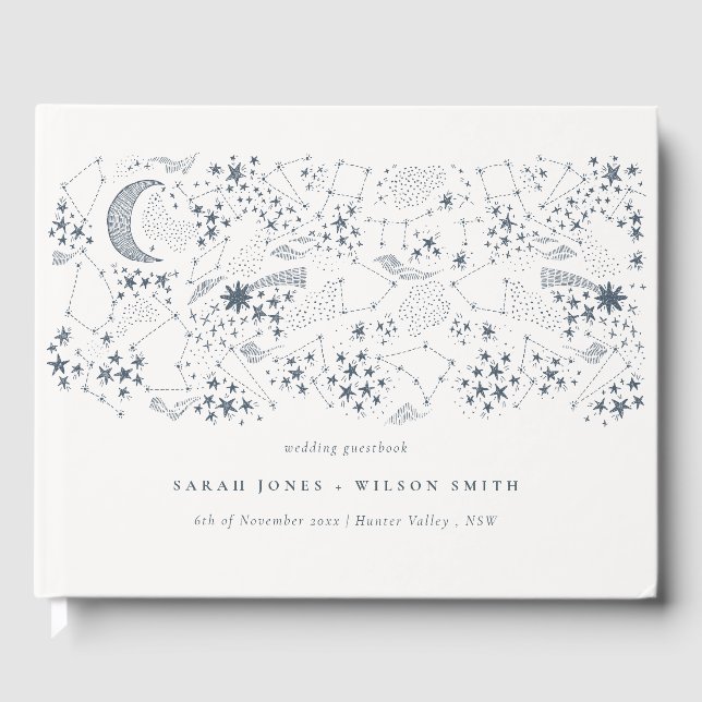 Elegant Celestial Navy Starry Night Moon Wedding Gästebuch (Vorderseite)