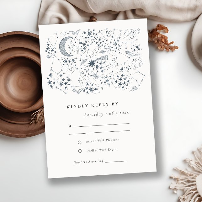 Elegant Celestial Navy Starry Night Moon Wedding RSVP Karte (Von Creator hochgeladen)