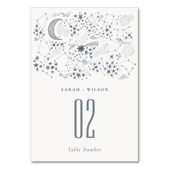 Elegant Celestial Navy Starry Night Moon Wedding Tischnummer (Vorderseite)