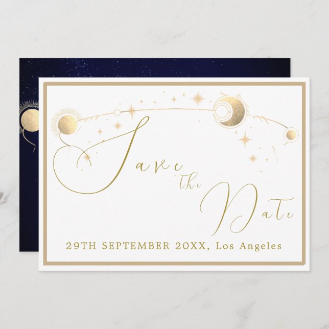 Elegant Celestial Stars Moon Abend Wedding Save The Date (Vorne/Hinten)