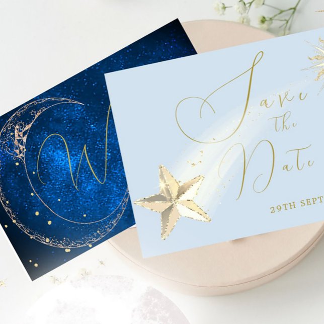 Elegant Celestial Stars Moon Abend Wedding Save The Date (Von Creator hochgeladen)