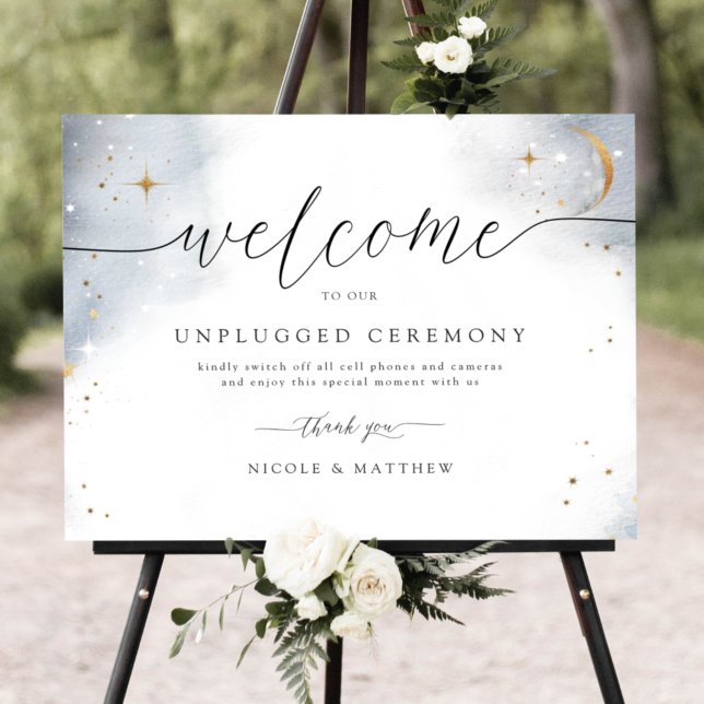 Elegant Celestial Theme Unplugged Zeremony Sign Poster (Von Creator hochgeladen)