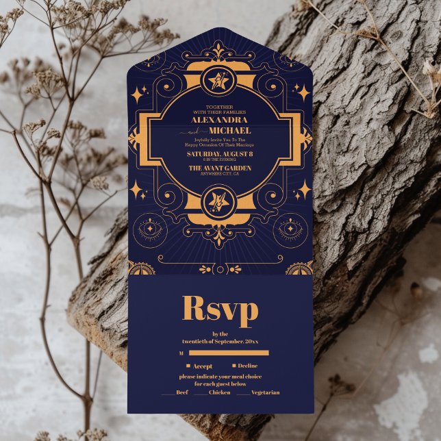 Elegant Celestial Wedding All In One Einladung (Von Creator hochgeladen)