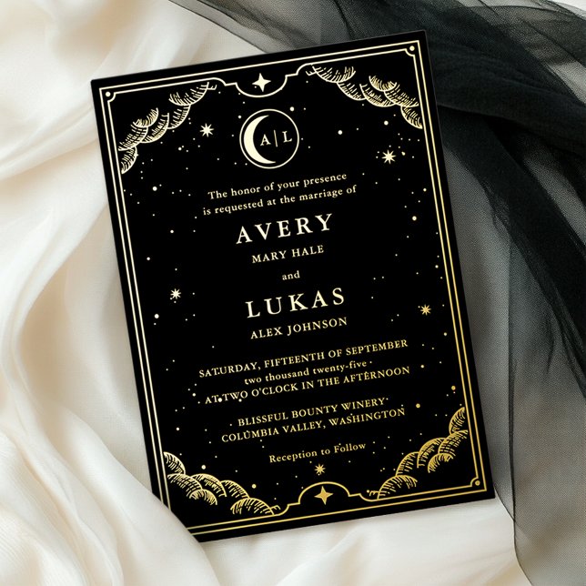 Elegant Celestial Wedding Foil Einladung (Von Creator hochgeladen)