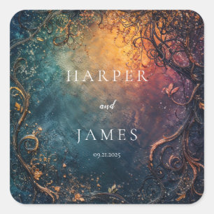Elegant Celestial Wedding Quadratischer Aufkleber