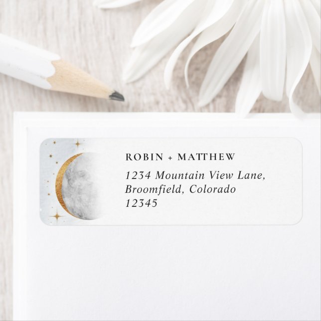 Elegant Celestial Wedding Return Label (Insitu)