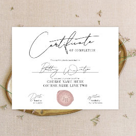 Elegant Certificate Award Initials Pink Wax Stamp