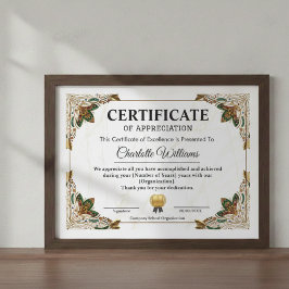 Elegant Certificate of Appreciation Award Template Begleitkarte