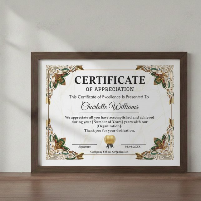 Elegant Certificate of Appreciation Award Template Begleitkarte (Von Creator hochgeladen)