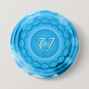 Elegant Chakra Blue Throat Zen Yoga Spiritual Button