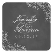 Elegant Chalkboard Filigree Wedding Stickers