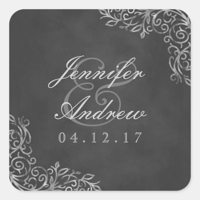 Elegant Chalkboard Filigree Wedding Stickers (Vorderseite)