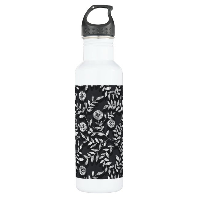 Elegant Chalkboard Floral Pattern Edelstahlflasche (Vorderseite)