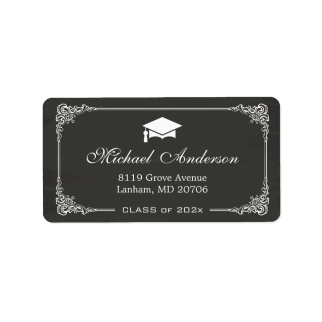 Elegant Chalkboard Graduation Cap Grad Graduate Adressaufkleber (Vorne)