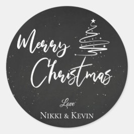 Elegant Chalkboard Script Merry Christmas Tree Runder Aufkleber