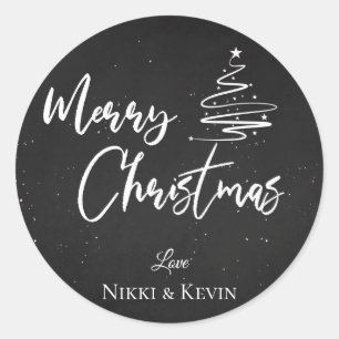 Elegant Chalkboard Script Merry Christmas Tree Runder Aufkleber