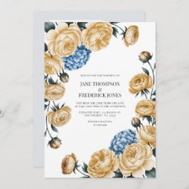 Elegant Champagne and Dusty Blue Floral Wedding Einladung