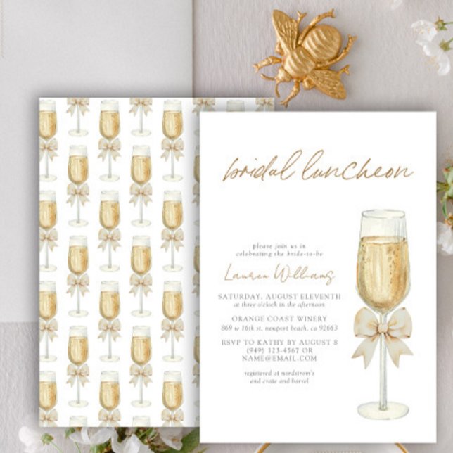Elegant Champagne Chic Bow Script Bridal Luncheon Einladung (Von Creator hochgeladen)