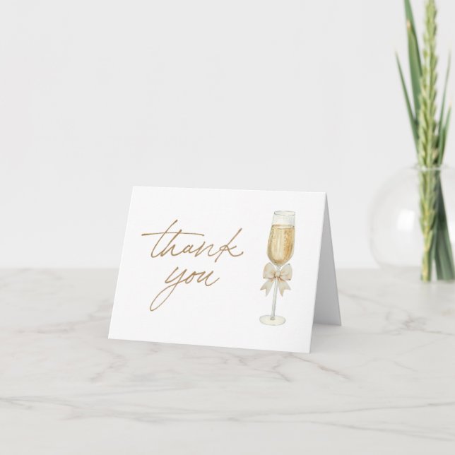 Elegant Champagne Chic Bow Script Thank You Card Dankeskarte (Vorderseite)