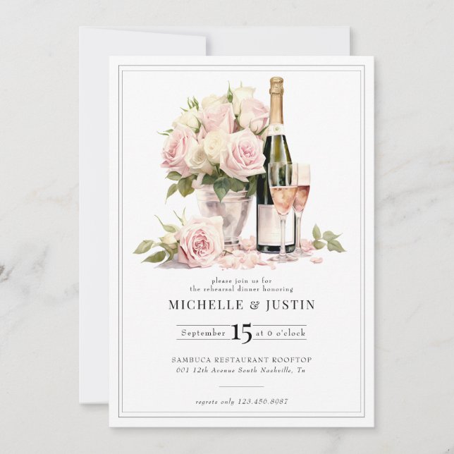 Elegant Champagne | Chic Rose | Probe Einladung (Vorderseite)