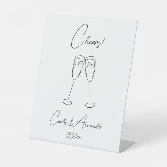 Elegant Champagne Glass Cheers Wedding Bar Sockelschild (Vorderseite)